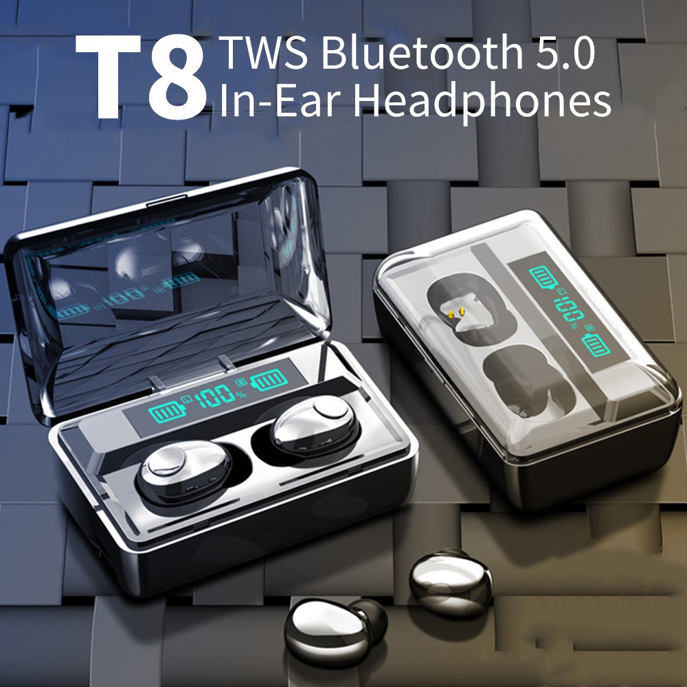 T8 TWS True Wireless Headphone Wireless Sport Fitness Bluetooth 5.0 Stereo - Black T8 TWS True Wireless Headphone Wireless Sport Fitness Bluetooth 5.0 Stereo - Black