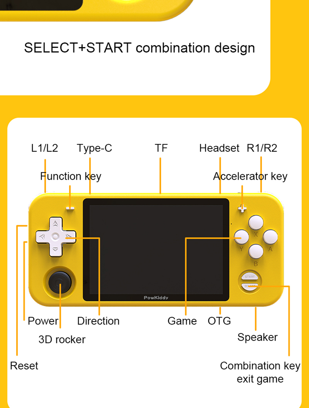 POWKIDDY-RGB10 Game Console Handheld 32G Open Source System RK3326 Chip 3.5-inch IPS HD Screen 3D Seesaw Retro Game Children Gift - Bright Yellow POWKIDDY-RGB10 Game Console Handheld 32G Open Source System RK3326 Chip 3.5-inch IPS HD Screen 3D Seesaw Retro Game Children Gift - Bright Yellow
