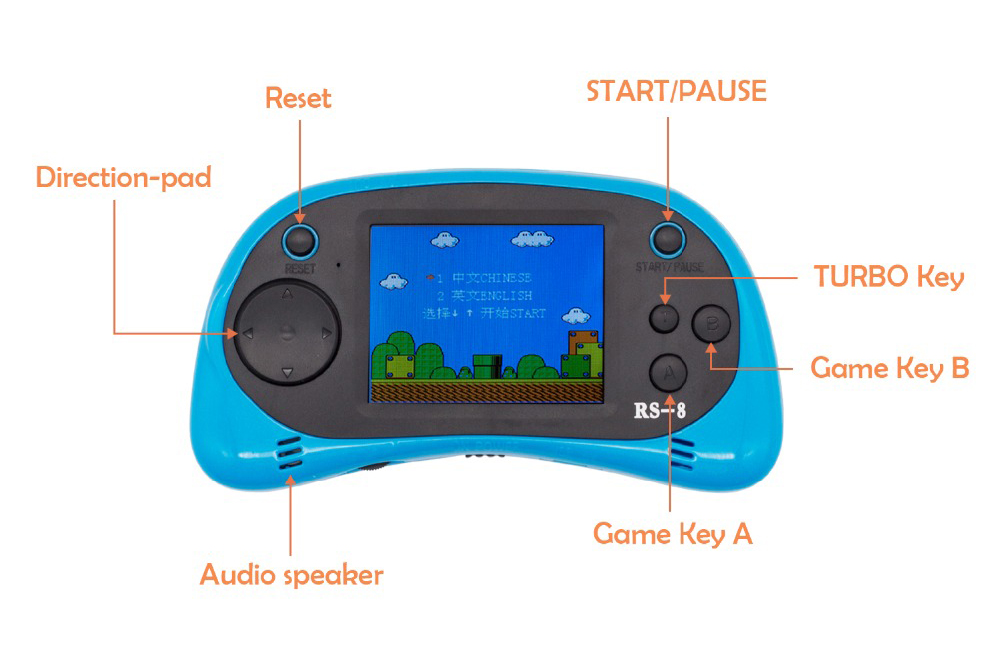 RS-8 Handheld Game Console for Kids Built in 260 Classic Old Video Games 2.5Lcd Retro Arcade Gaming Player TV out Birthday Gift - Blue RS-8 Handheld Game Console for Kids Built in 260 Classic Old Video Games 2.5Lcd Retro Arcade Gaming Player TV out Birthday Gift - Blue