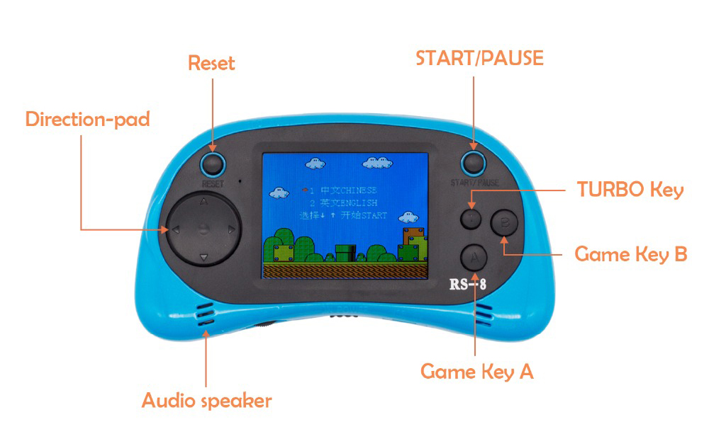RS-8 Handheld Game Console for Kids Built in 260 Classic Old Video Games 2.5Lcd Retro Arcade Gaming Player TV out Birthday Gift - Blue RS-8 Handheld Game Console for Kids Built in 260 Classic Old Video Games 2.5Lcd Retro Arcade Gaming Player TV out Birthday Gift - Blue