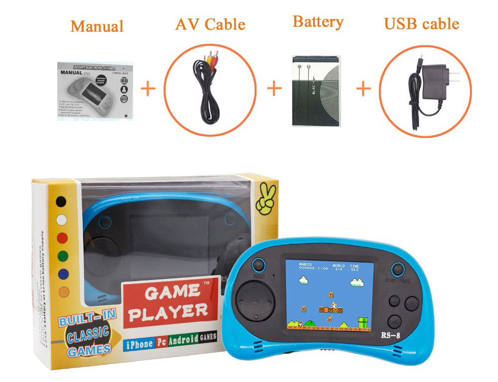 RS-8 Handheld Game Console for Kids Built in 260 Classic Old Video Games 2.5Lcd Retro Arcade Gaming Player TV out Birthday Gift - Blue RS-8 Handheld Game Console for Kids Built in 260 Classic Old Video Games 2.5Lcd Retro Arcade Gaming Player TV out Birthday Gift - Blue