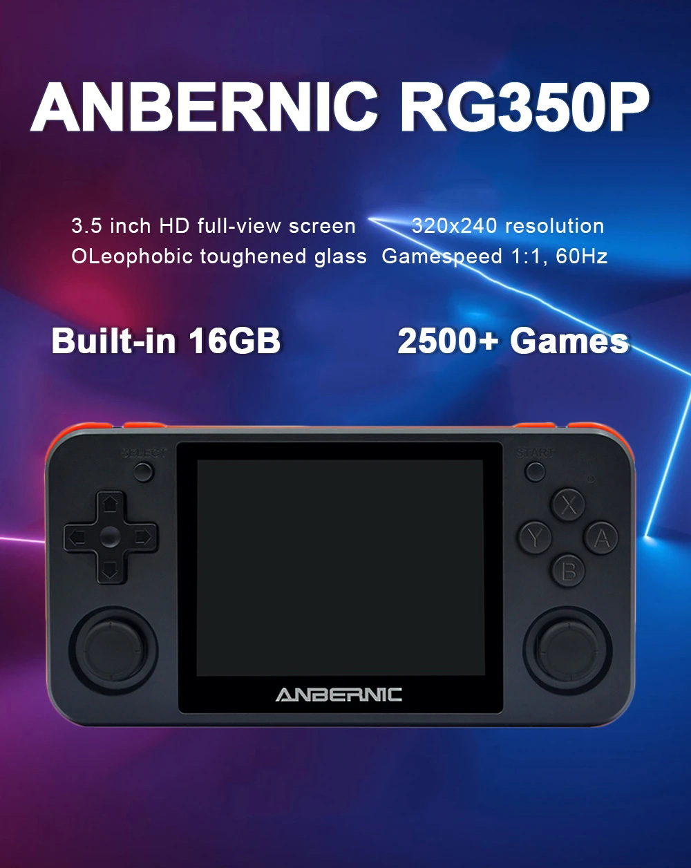 RG350P 16GB 2500 Games Video Game Console 3.5 inch IPS HD OLeophobic Toughened Screen 64 Bit DDR2 512M Retro Handheld Video Game Player for PS1 GBA SFC - Jet Black RG350P 16GB 2500 Games Video Game Console 3.5 inch IPS HD OLeophobic Toughened Screen 64 Bit DDR2 512M Retro Handheld Video Game Player for PS1 GBA SFC - Jet Black