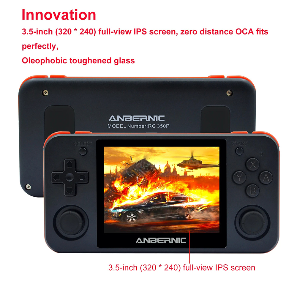 RG350P 16GB 2500 Games Video Game Console 3.5 inch IPS HD OLeophobic Toughened Screen 64 Bit DDR2 512M Retro Handheld Video Game Player for PS1 GBA SFC - Jet Black RG350P 16GB 2500 Games Video Game Console 3.5 inch IPS HD OLeophobic Toughened Screen 64 Bit DDR2 512M Retro Handheld Video Game Player for PS1 GBA SFC - Jet Black
