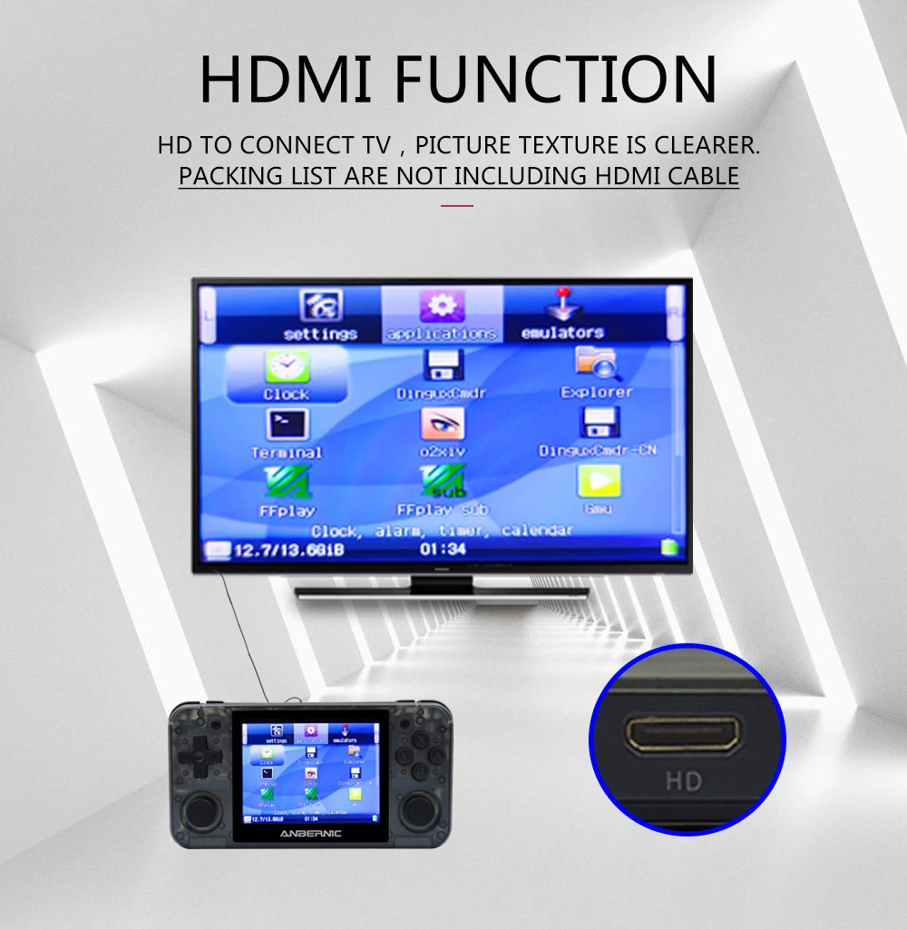 RG350P 16GB 2500 Games Video Game Console 3.5 inch IPS HD OLeophobic Toughened Screen 64 Bit DDR2 512M Retro Handheld Video Game Player for PS1 GBA SFC - Jet Black RG350P 16GB 2500 Games Video Game Console 3.5 inch IPS HD OLeophobic Toughened Screen 64 Bit DDR2 512M Retro Handheld Video Game Player for PS1 GBA SFC - Jet Black