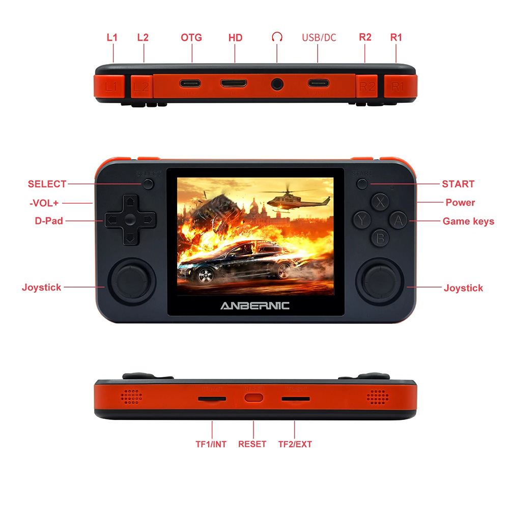 RG350P 16GB 2500 Games Video Game Console 3.5 inch IPS HD OLeophobic Toughened Screen 64 Bit DDR2 512M Retro Handheld Video Game Player for PS1 GBA SFC - Jet Black RG350P 16GB 2500 Games Video Game Console 3.5 inch IPS HD OLeophobic Toughened Screen 64 Bit DDR2 512M Retro Handheld Video Game Player for PS1 GBA SFC - Jet Black