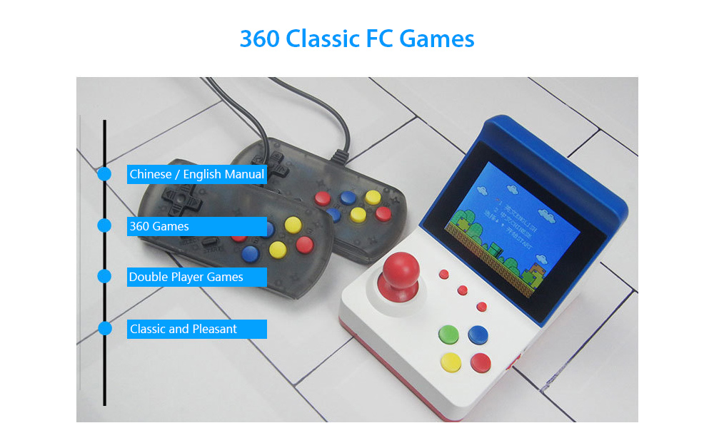 Portable Retro Built-in 360 Games Mini Handheld Game Console with Double Handle- Ocean Blue Portable Retro Built-in 360 Games Mini Handheld Game Console with Double Handle- Ocean Blue