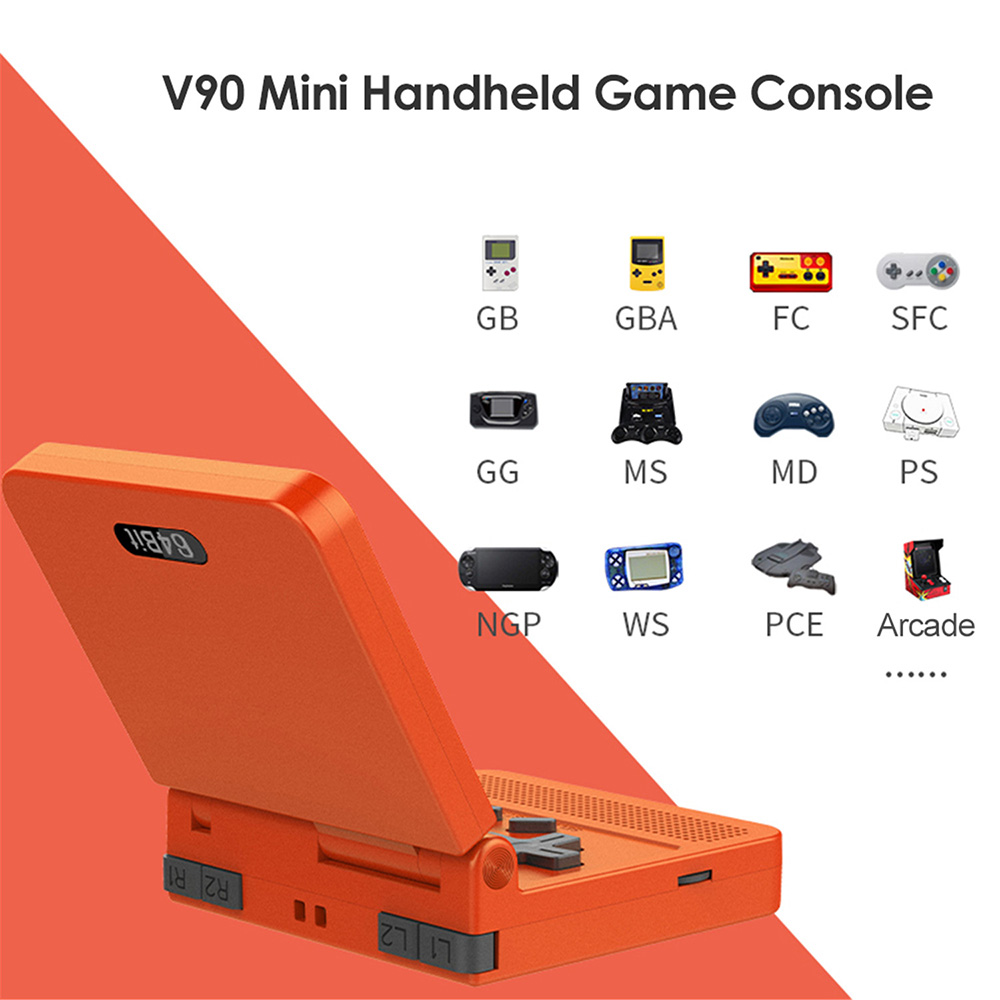 V90 Retro Game Console Flip Linux System Handheld Gaming Device with16G Built-in 2000 Games Video Game Console for PS1 N - Orange V90 Retro Game Console Flip Linux System Handheld Gaming Device with16G Built-in 2000 Games Video Game Console for PS1 N - Orange