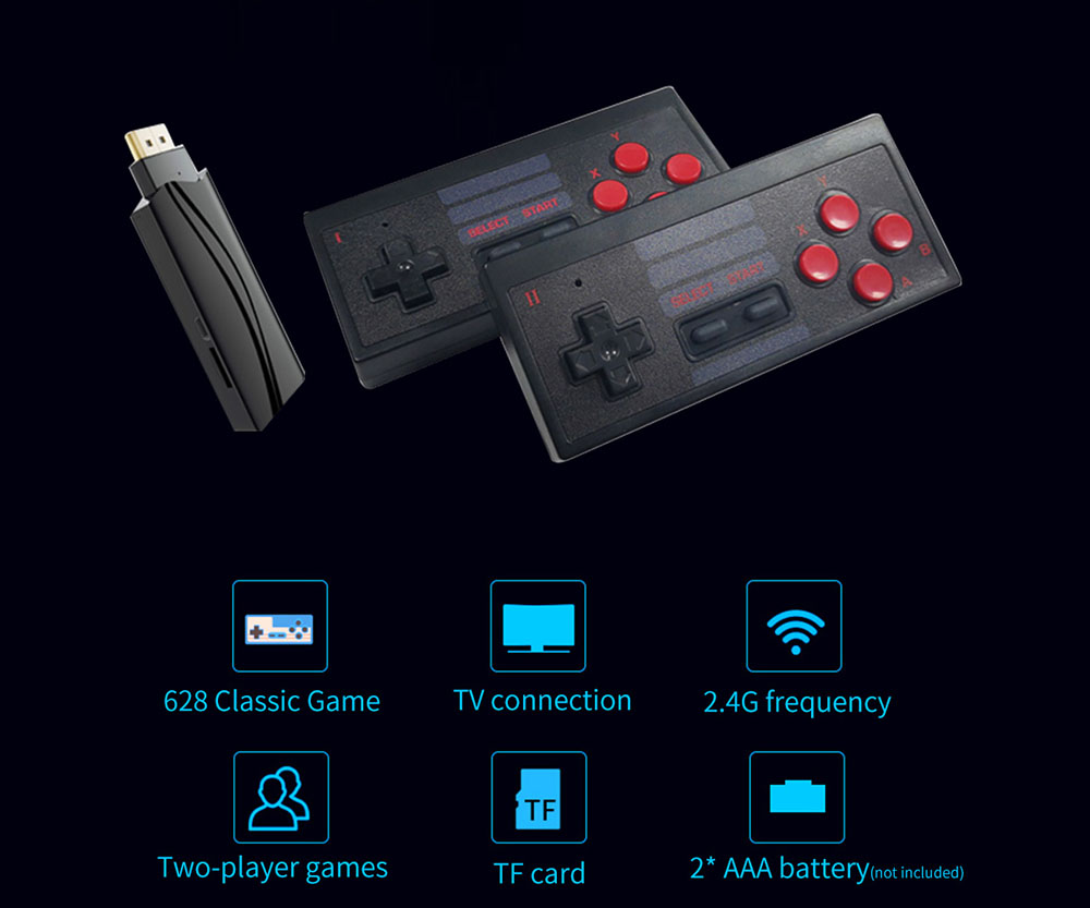 RS-54 USB Wireless Handheld TV Video Game Console Build in 628 Classic Games Mini Dual Gamepad 1080 Output 2.4G Wireless Controller - Black RS-54 USB Wireless Handheld TV Video Game Console Build in 628 Classic Games Mini Dual Gamepad 1080 Output 2.4G Wireless Controller - Black