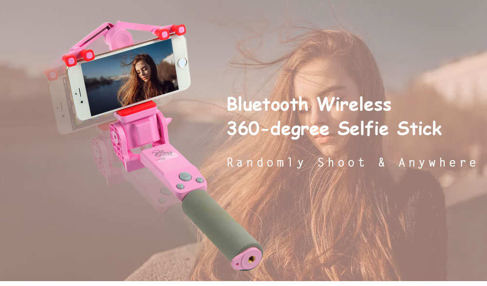 Bluetooth Wireless Remote Control 360-degree Selfie Stick- Pink Bluetooth Wireless Remote Control 360-degree Selfie Stick- Pink