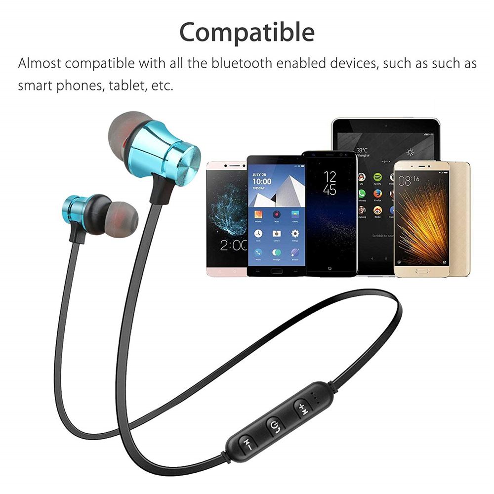 Magnetic Bluetooth 4.2 in-Ear Headset Hands-Free Earphone Sport Earbuds- Silver