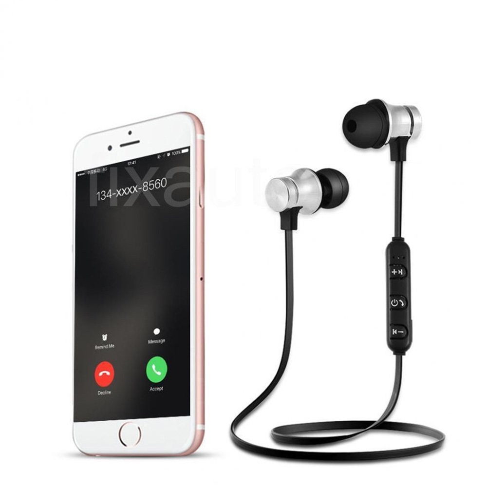 Magnetic Bluetooth 4.2 in-Ear Headset Hands-Free Earphone Sport Earbuds- Silver