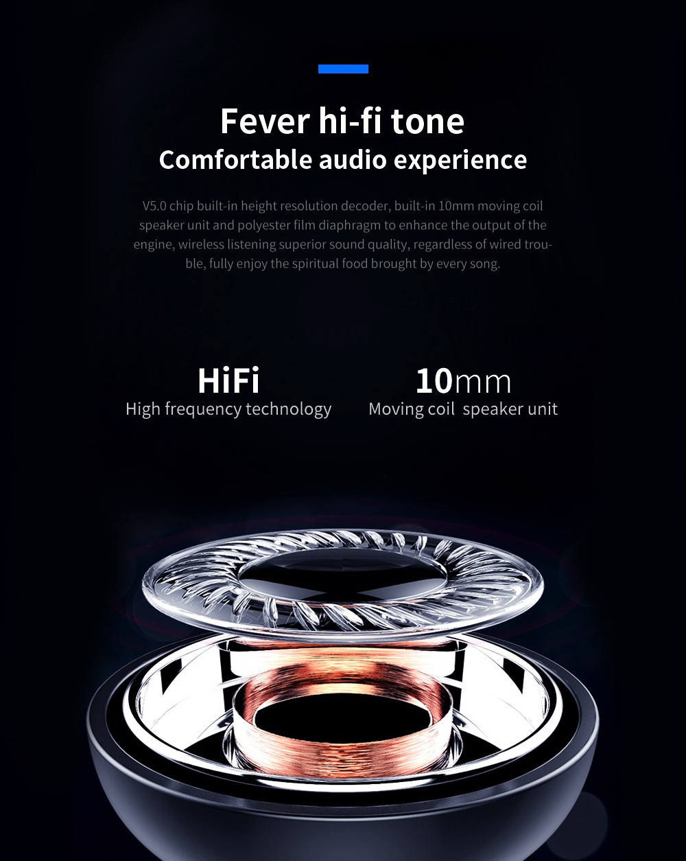 V6 TWS Bluetooth 5.0 Binaural Call Earphones Hi-Fi Sound CVC6.0 Noise Reduction Sports Headset - Black
