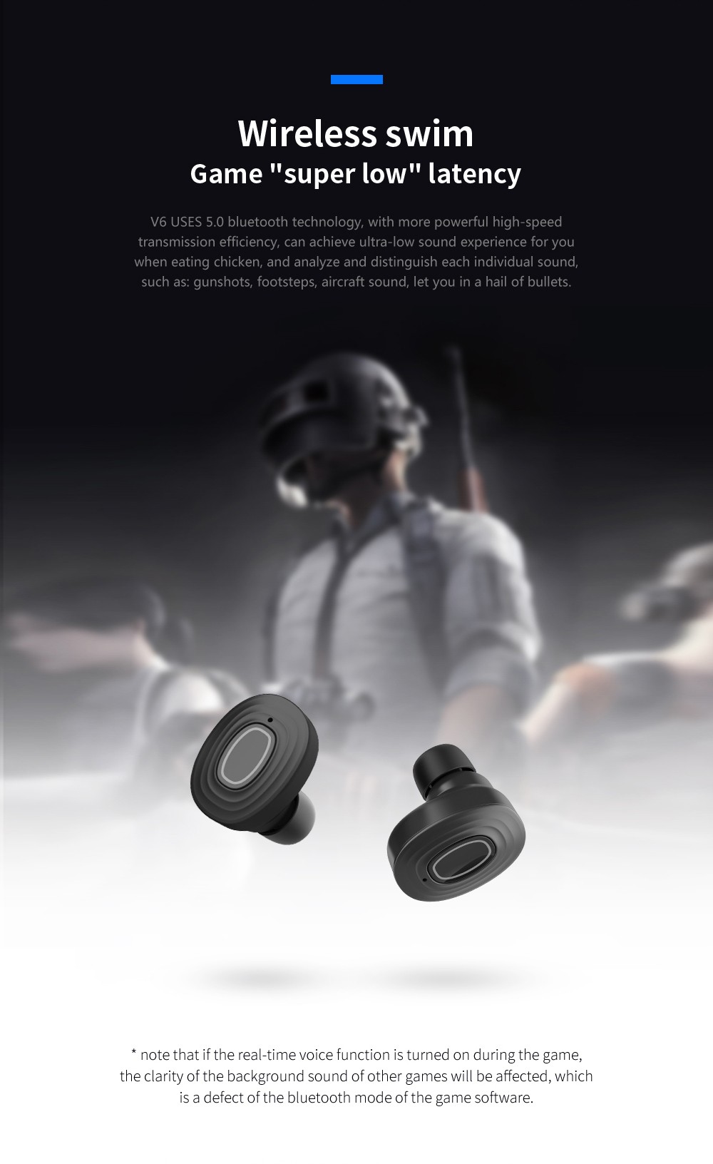 V6 TWS Bluetooth 5.0 Binaural Call Earphones Hi-Fi Sound CVC6.0 Noise Reduction Sports Headset - Black
