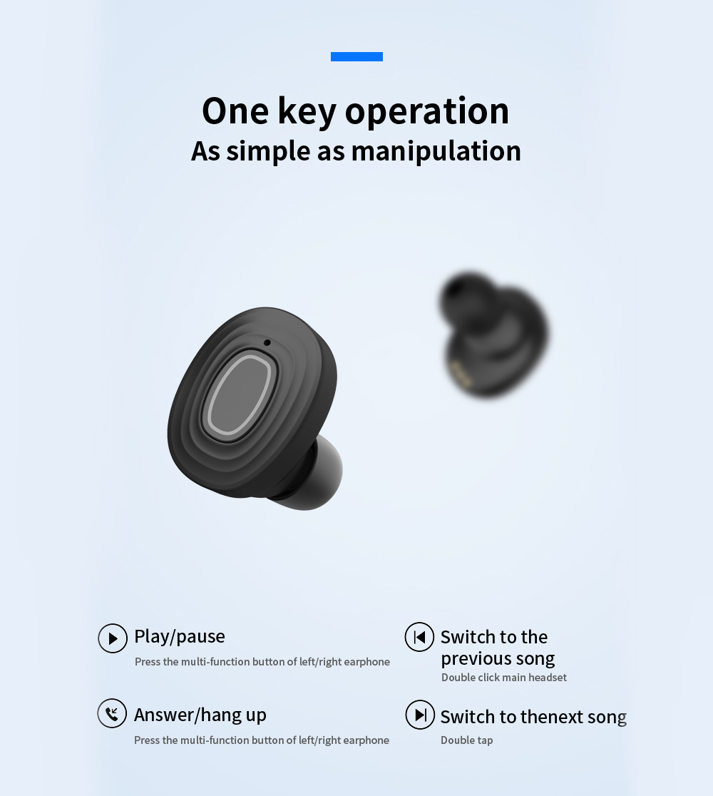 V6 TWS Bluetooth 5.0 Binaural Call Earphones Hi-Fi Sound CVC6.0 Noise Reduction Sports Headset - Black