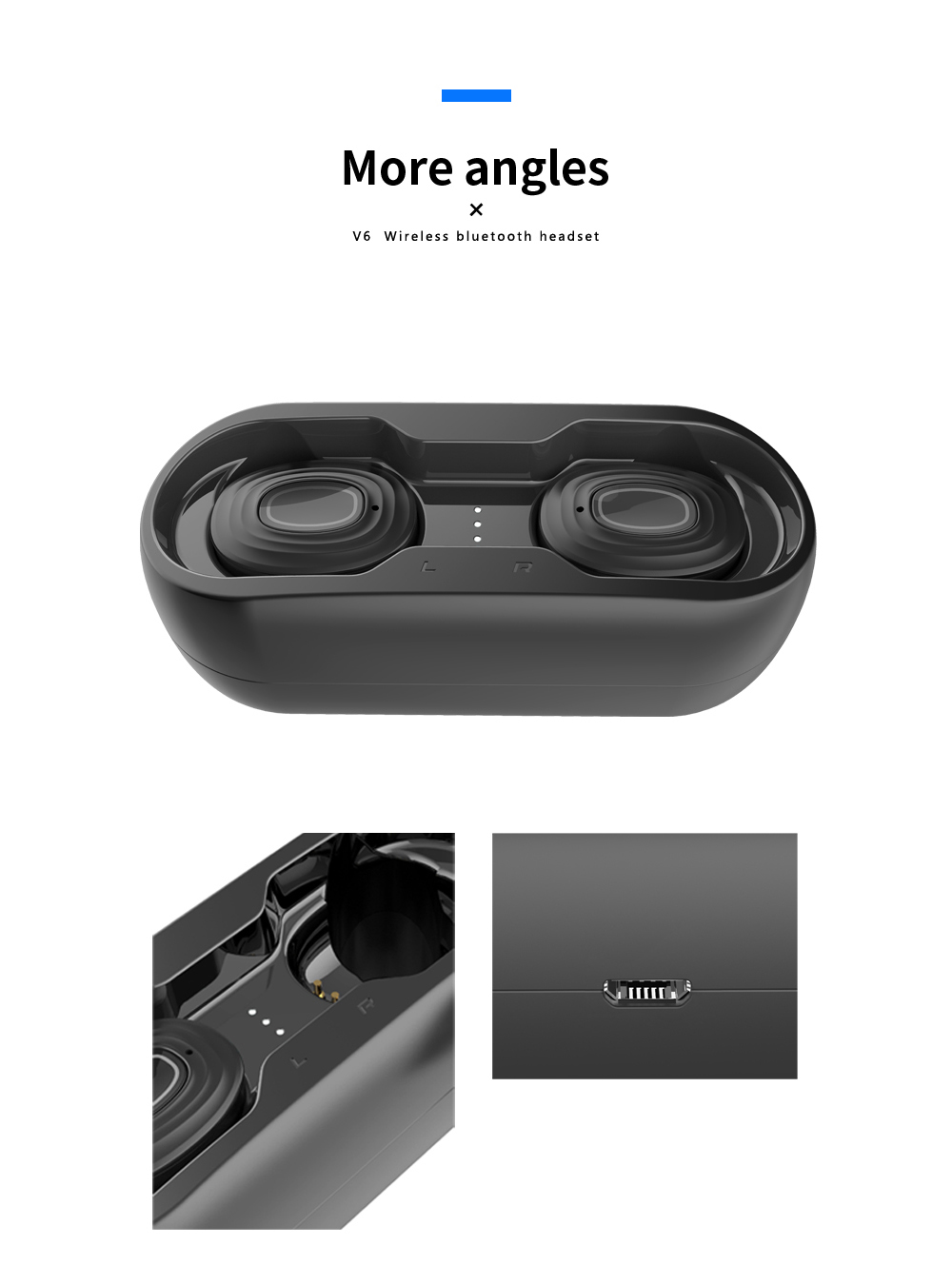 V6 TWS Bluetooth 5.0 Binaural Call Earphones Hi-Fi Sound CVC6.0 Noise Reduction Sports Headset - Black
