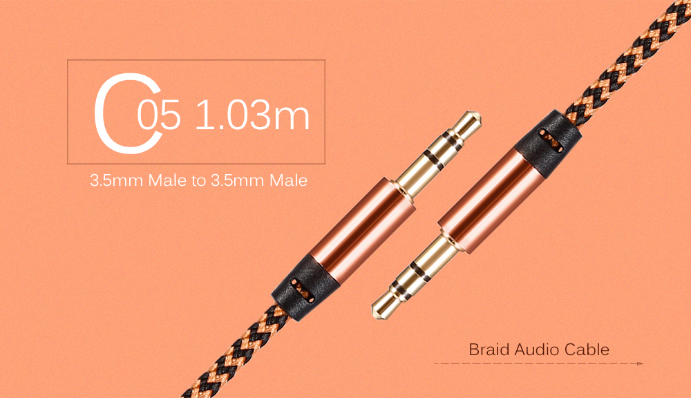 C05 1.03m 3.5mm Male to 3.5mm Male Metal Shell Braid Audio Cable  - Blue