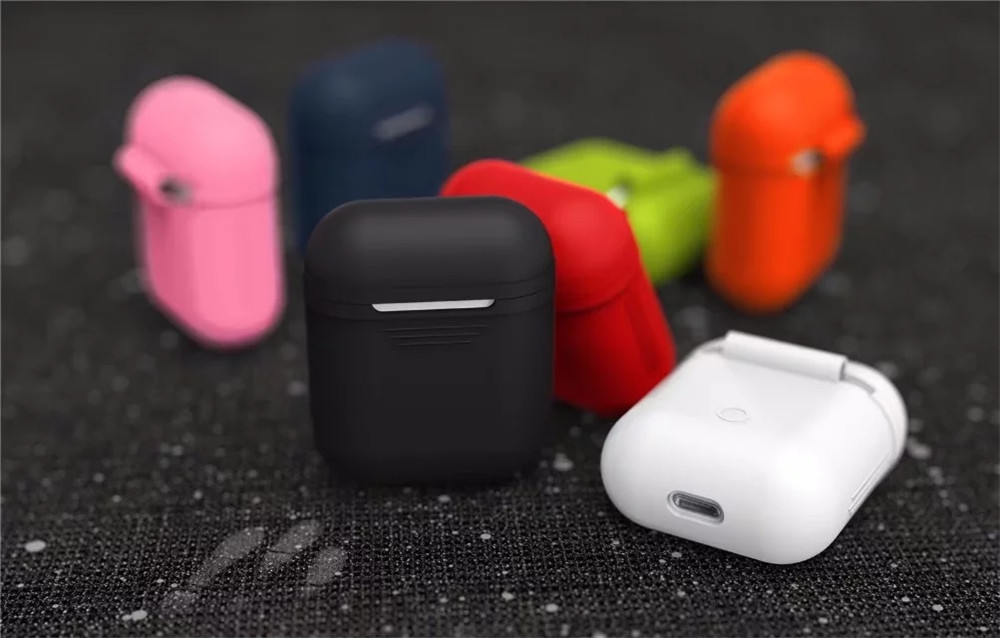 Besegad Silicone Carrying Case Cover Skin Sleeve Pouch Box for Apple Airpods Air Ear Pods Buds Wireless Earphone Headpho- Cerulean