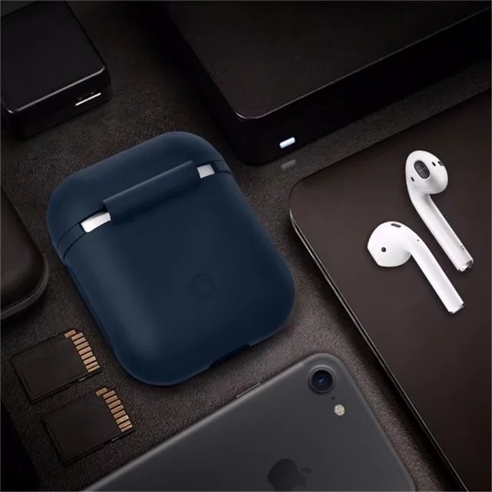 Besegad Silicone Carrying Case Cover Skin Sleeve Pouch Box for Apple Airpods Air Ear Pods Buds Wireless Earphone Headpho- Cerulean