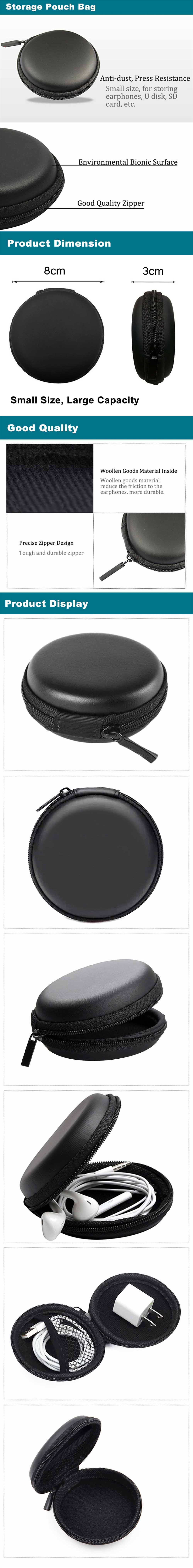 Travel USB Cable Adapter Earphones Storage Pouch Bag- Black
