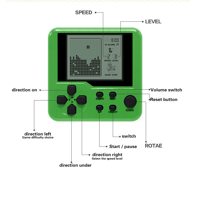 Mini Classic Game Electronic Toys with LCD Screen for Kids 26 Games- Green