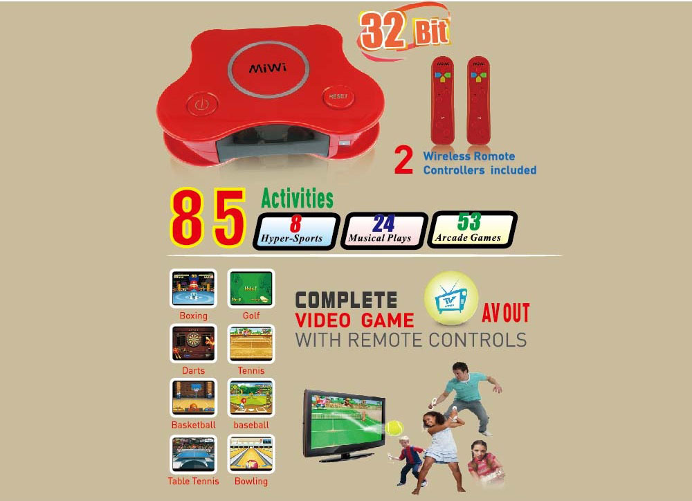 BL-5002 32 Bit Wireless Handheld TV Video Game Console Build in 85 Games Home TV Video Gaming Player Support AV Output Dual Players - Red