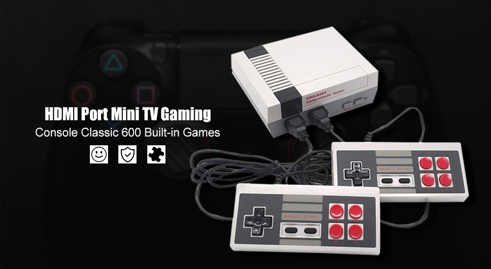 HDMI Port Mini TV Gaming Console Classic 600 Built-in Games 2 Controllers Family TV Video Game- Gray