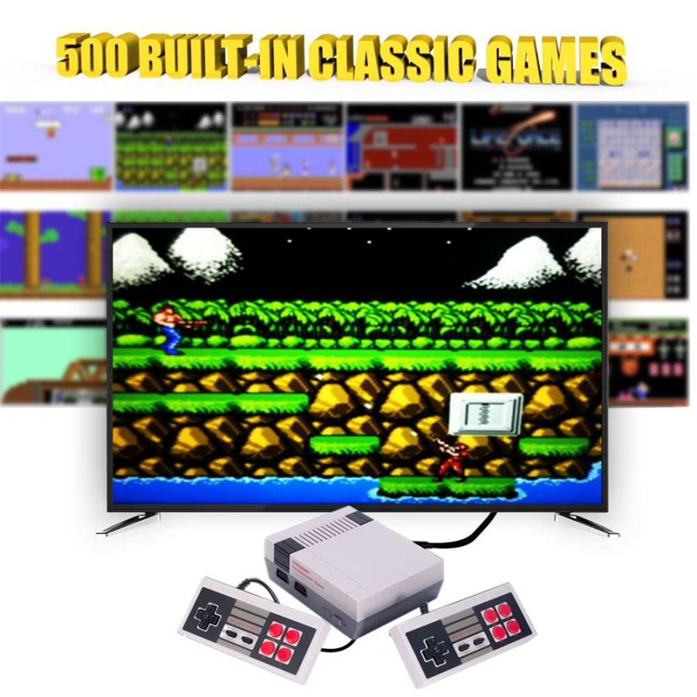 Classic Handheld Game Player Family TV Video Game Console Childhood Built-In 500 Games Mini Console- Gray