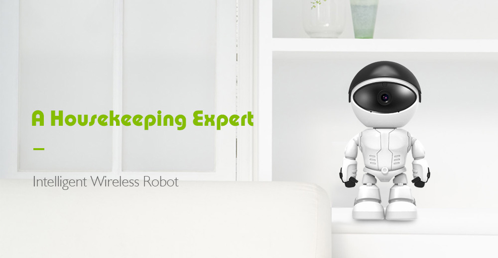 1080P Intelligent Wireless Robot 355 Degree Rotation Home Wifi Mobile Phone Remote Camera- Milk White