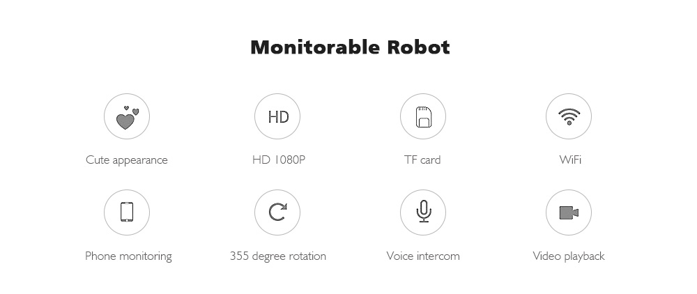 1080P Intelligent Wireless Robot 355 Degree Rotation Home Wifi Mobile Phone Remote Camera- Milk White