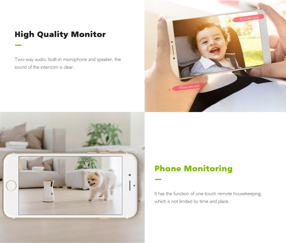 1080P Intelligent Wireless Robot 355 Degree Rotation Home Wifi Mobile Phone Remote Camera- Milk White