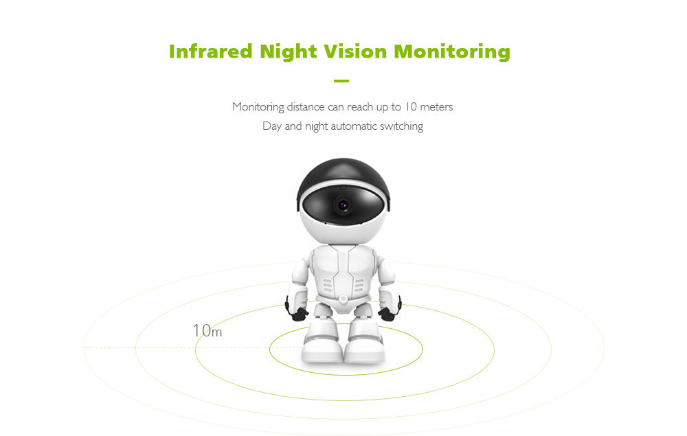 1080P Intelligent Wireless Robot 355 Degree Rotation Home Wifi Mobile Phone Remote Camera- Milk White