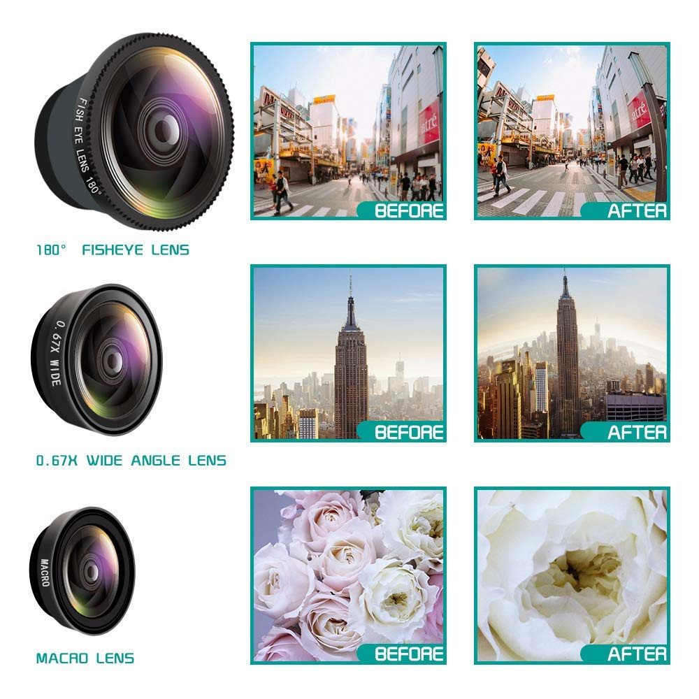 3 in 1 Clip-On Cell Phone Camera Lens Kit- Red