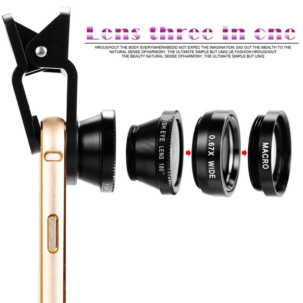 3 in 1 Clip-On Cell Phone Camera Lens Kit- Red