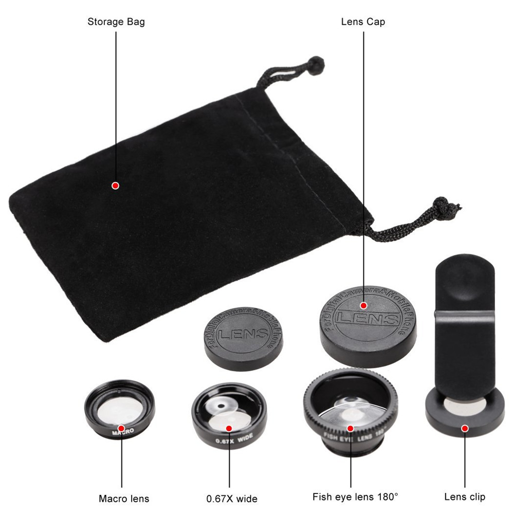3 in 1 Clip-On Cell Phone Camera Lens Kit- Red