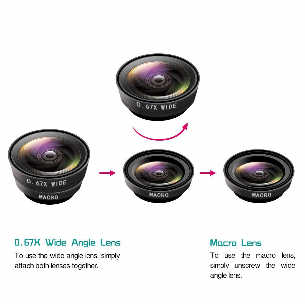 3 in 1 Clip-On Cell Phone Camera Lens Kit- Red