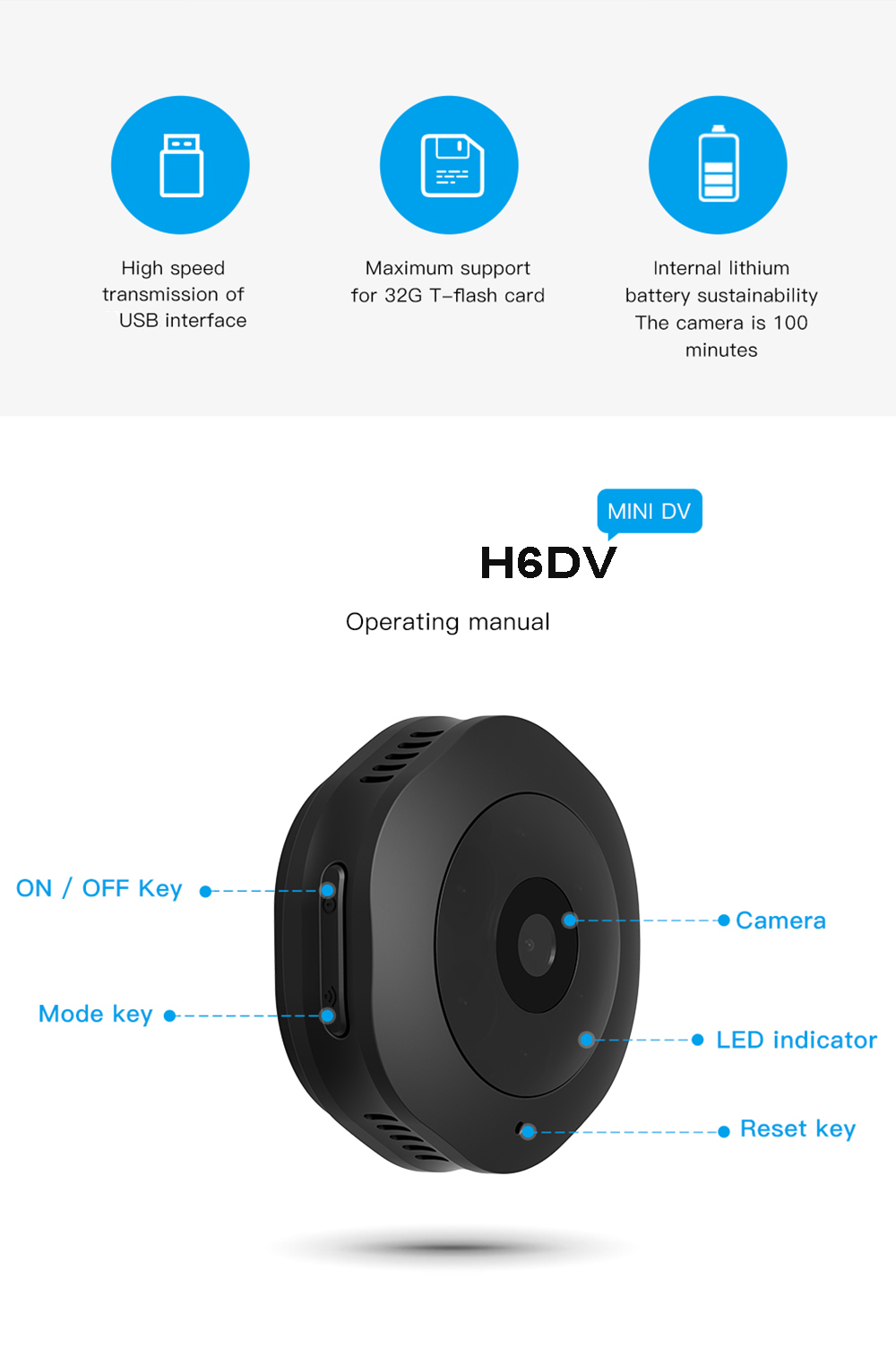 H6DV Full HD 1080P Mini Camera IR Night Vision Motion Detection Micro DV DVR Camcorder- Black